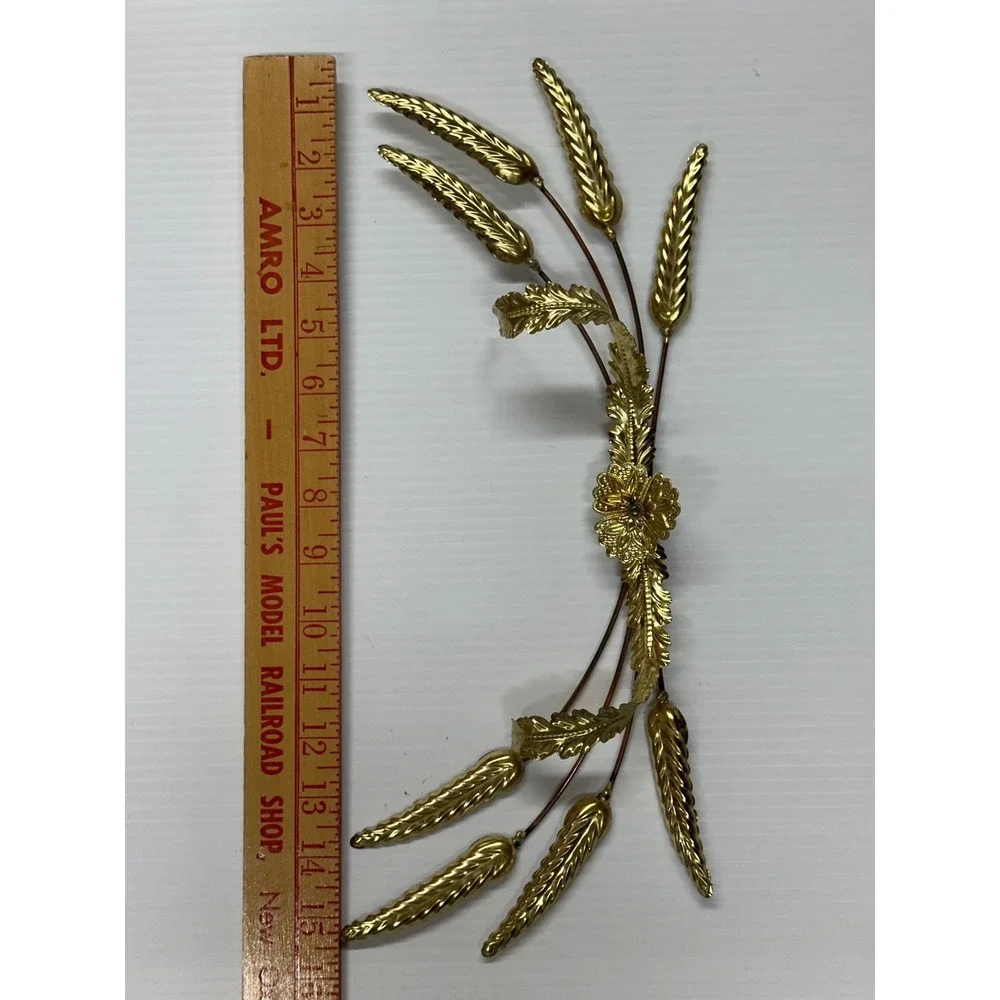 VTG Brass Wheat Sheaf Wall Decor Gold Gilt Floral Leaf Metal Art Sculpture MCM